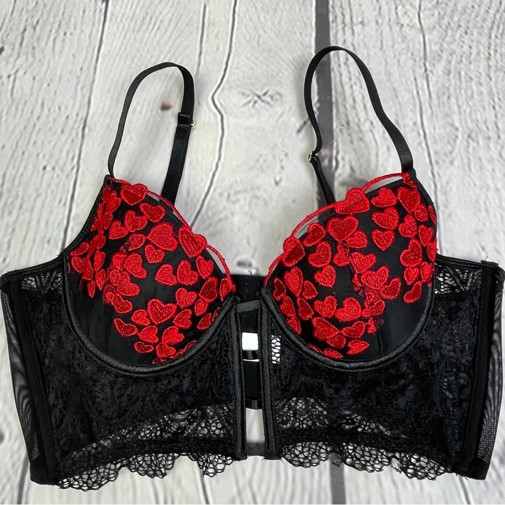 Black lace red hearts wired bralette - Picture 6 of 13